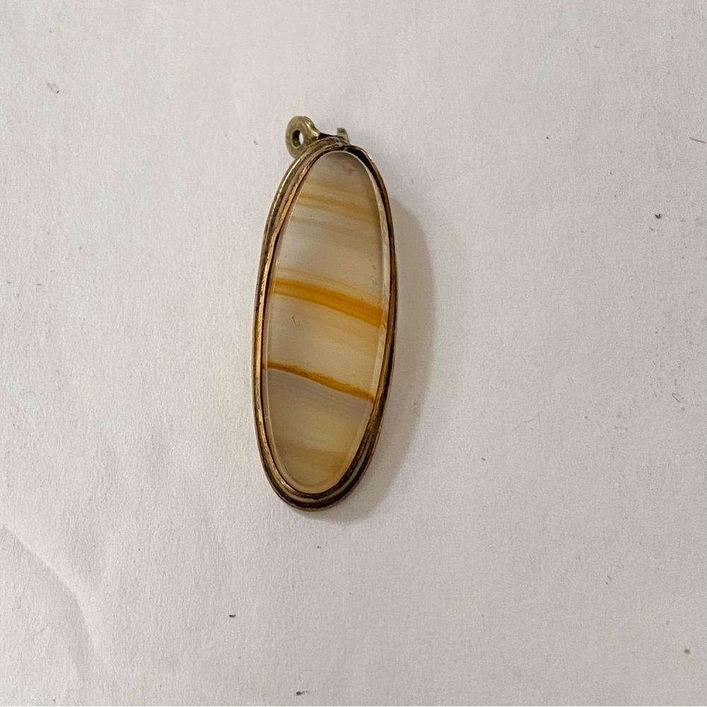 Vintage Gold and Brown Agate Stone Pendant - Picture 11 of 12